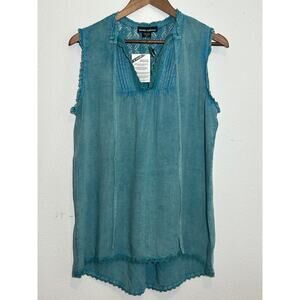 Ronnie Salloway Women's Teal distressed Lace Back Sleeveless Top Size M